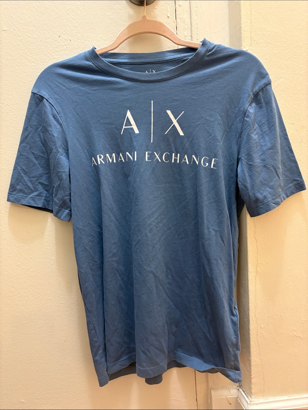 Armani Exchange Women's Blue A|X Logo Short Sleeve Tee Small Slim